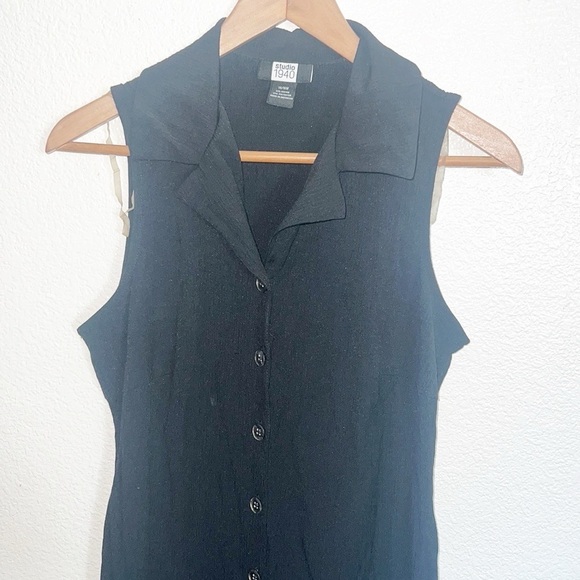 Studio1940 Black Collared Button Down Maxi Dress With Attached Belt To Tighten - Picture 2 of 9